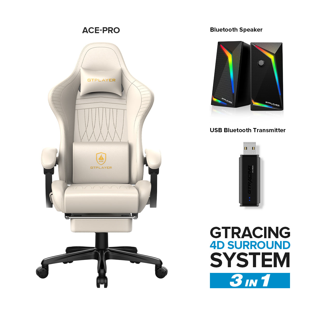 GTPLAYER Ace-Pro Gaming Chair with Bluetooth speakers and USB