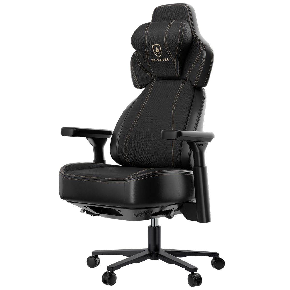 GTPLAYER Pantheon black gaming chair, three-quarter front view